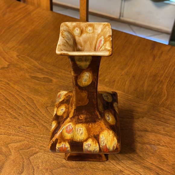Vintage Mid Century Psychedelic Drip Pottery Vase Vintage MCM Square Bud Vase - Picture 8 of 11